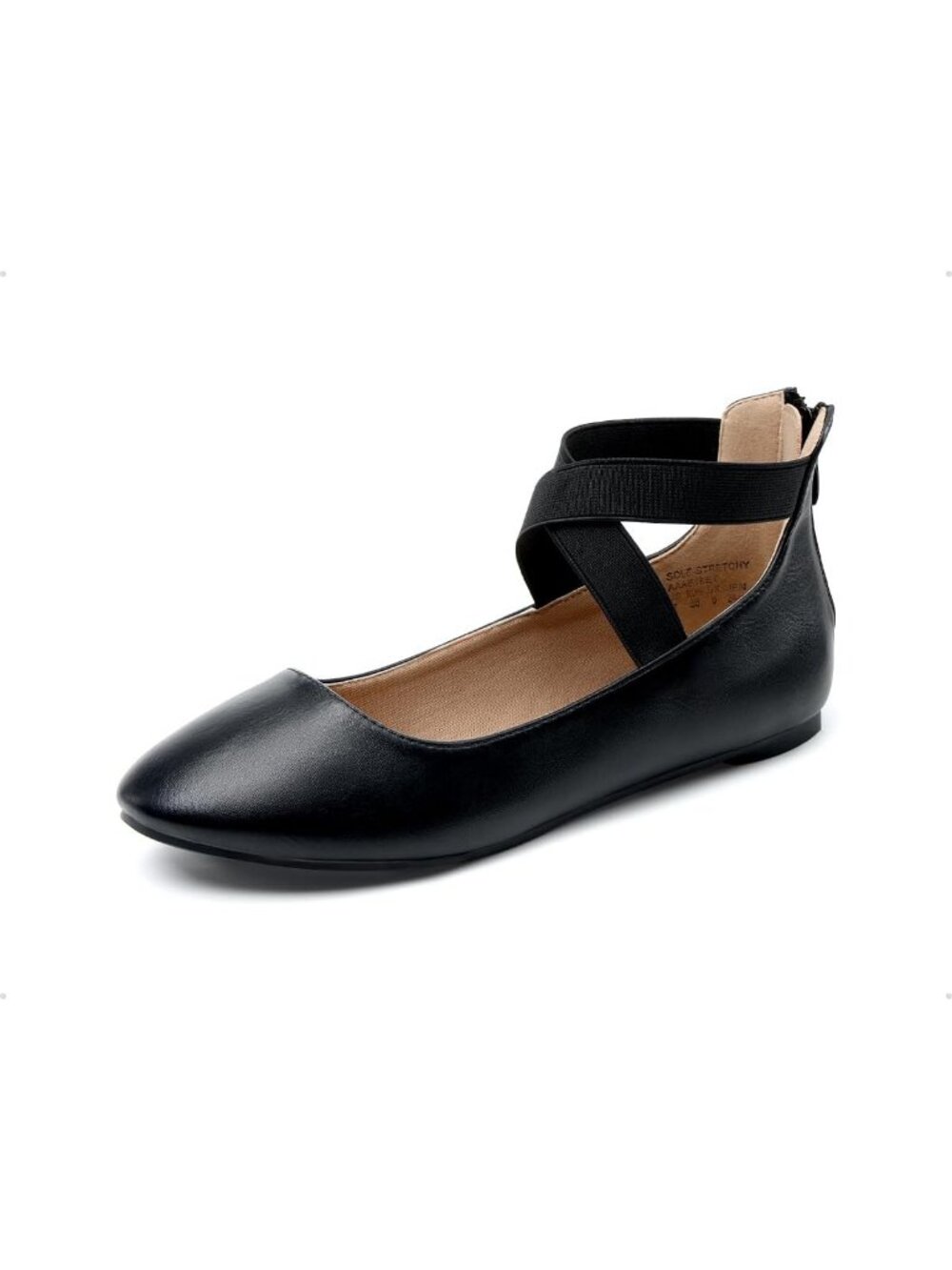 Women's Black Pu Ankle Straps Fashion Elastic Elegant Flexible Flats Dress Shoes